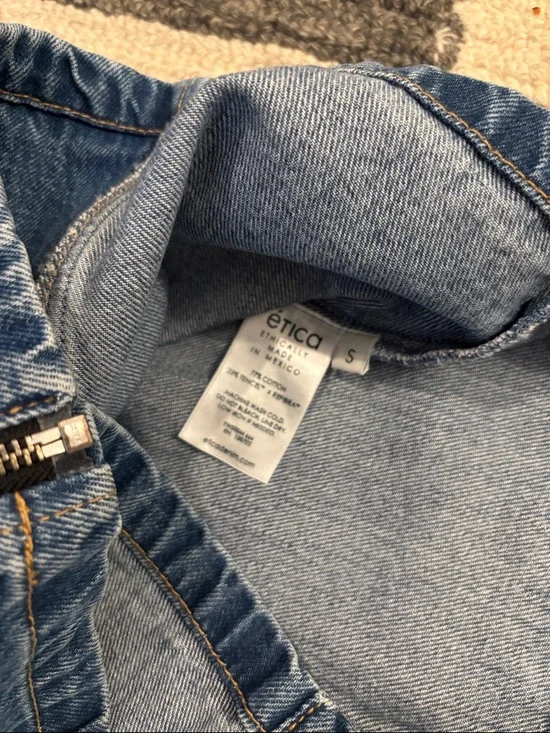 Etica Medium Blue Longline Asymmetric Denim Jacket NWOT - Picture 6 of 12